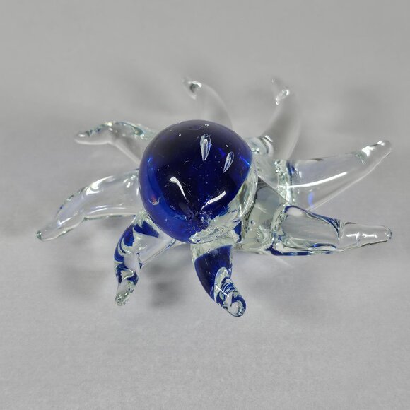 Handmade Handblown Clear/Cobalt Blue Art Glass Octopus Figurine Paperweight - Picture 3 of 12